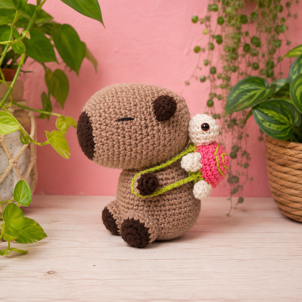Crochet Capybara with Turtle Backpack 🐢🤎