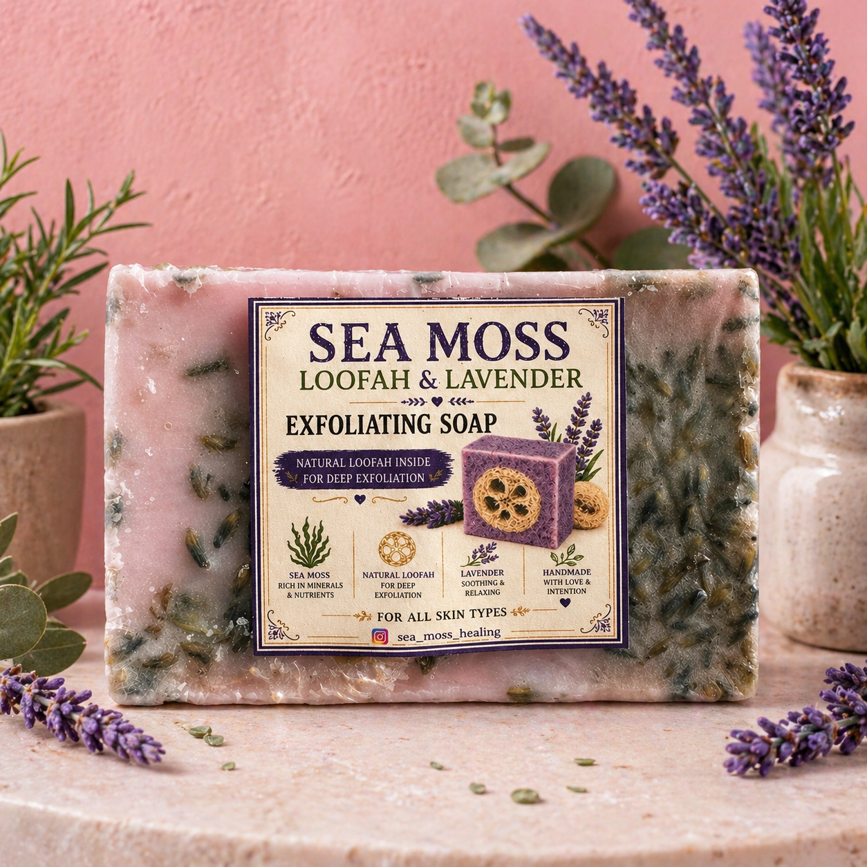 Sea Moss Loofah & Lavender Exfoliating Soap