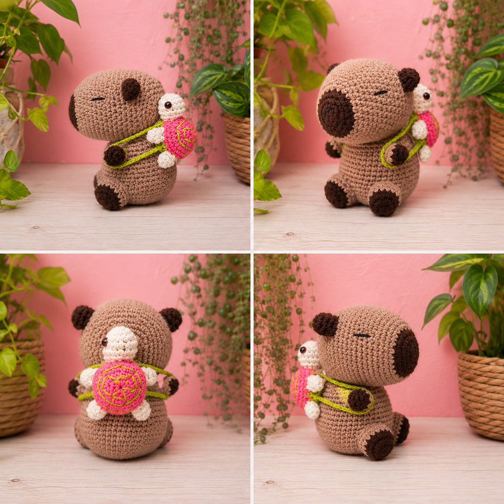 Crochet Capybara with Turtle Backpack 🐢🤎