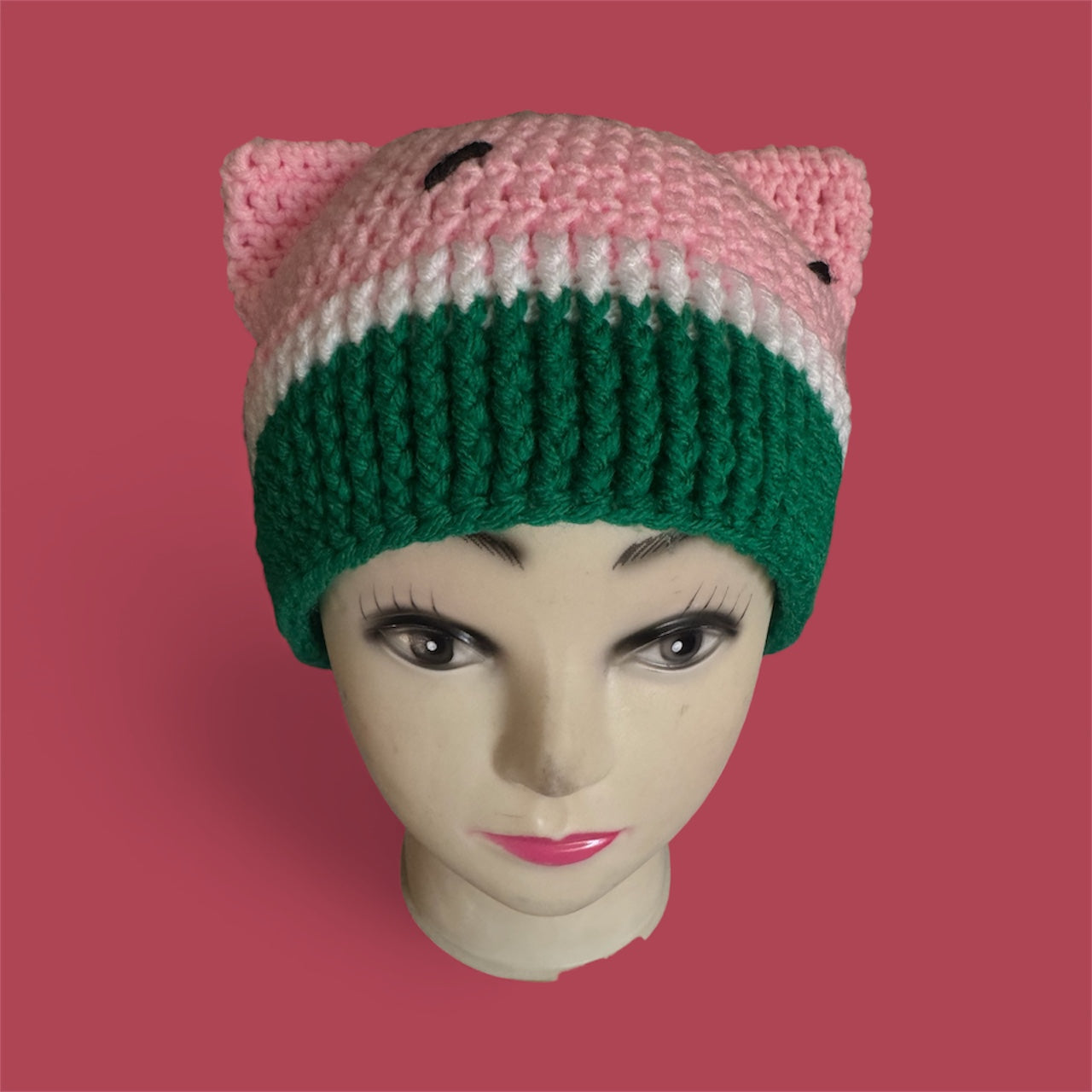Watermelon Crochet Cat Ear Hat