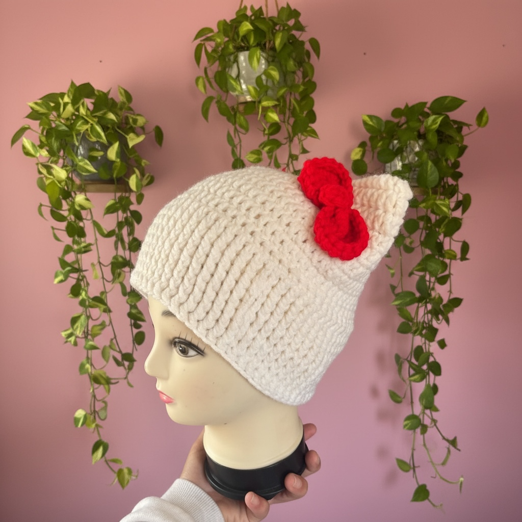 Hello Kitty–Inspired Crochet Hat